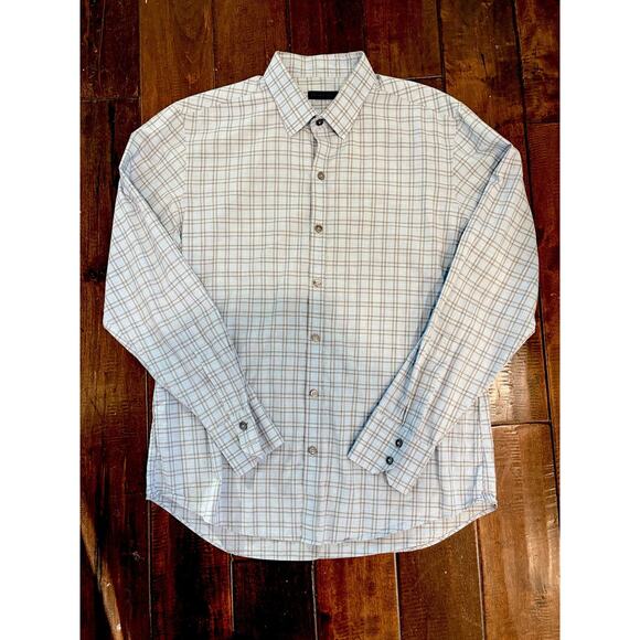 Zachary Prell 100% Cotton Gray Checkered Blue Button Down Men's Plaid Shirt Med - Picture 9 of 13